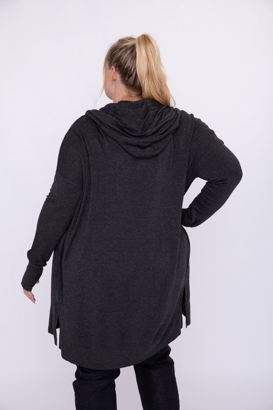 Curvy Longline Hooded Cardigan with Pockets-Charmful Clothing Boutique
