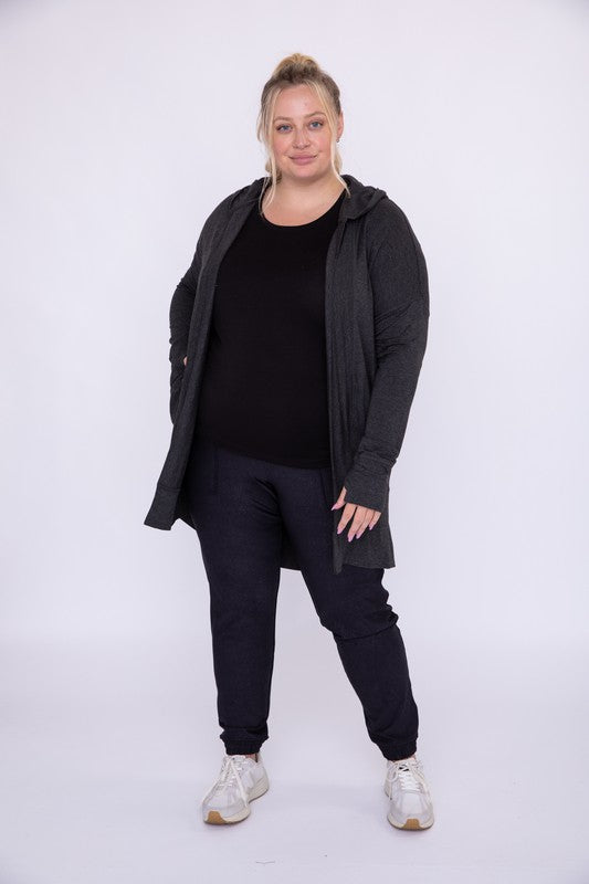 Curvy Longline Hooded Cardigan with Pockets-Charmful Clothing Boutique