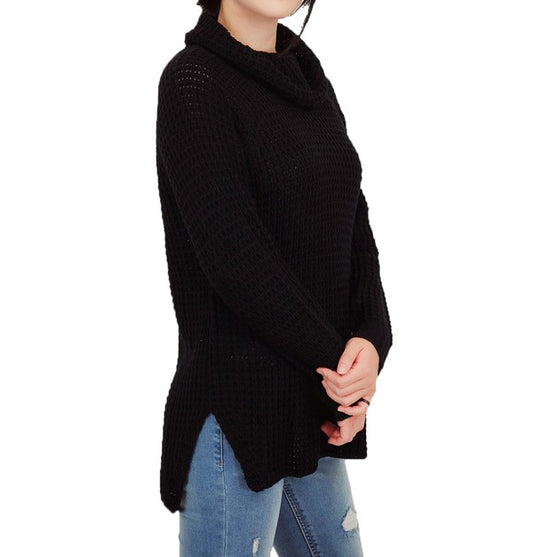 Cowl Neck Oversized Pop-Corn Knit Tunic Sweater-Charmful Clothing Boutique