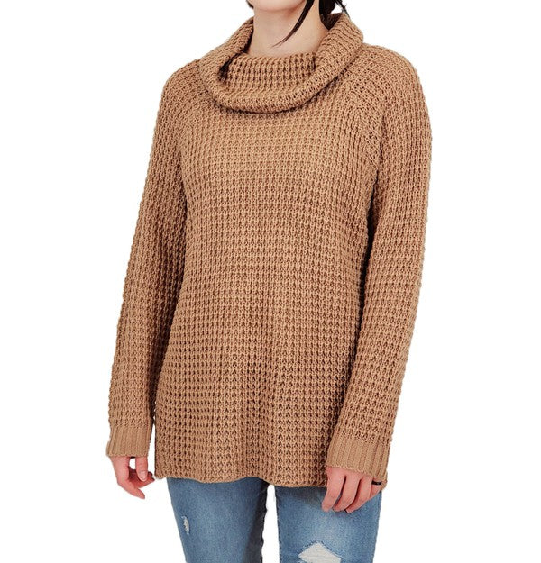 Cowl Neck Oversized Pop-Corn Knit Tunic Sweater-Charmful Clothing Boutique