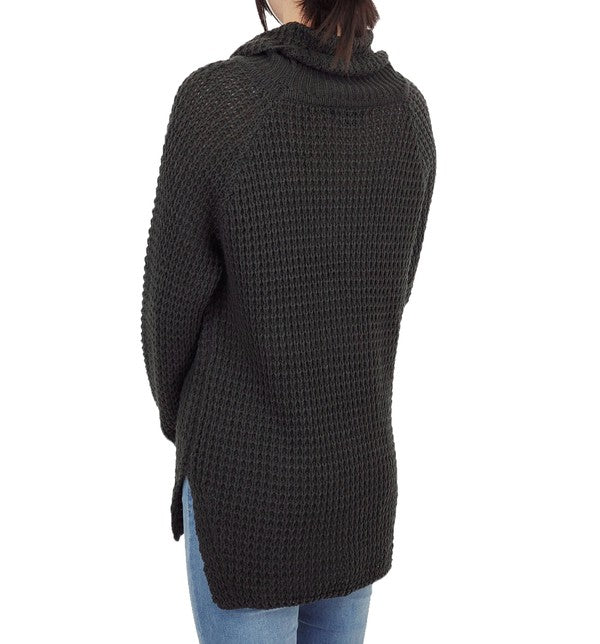 Cowl Neck Oversized Pop-Corn Knit Tunic Sweater-Charmful Clothing Boutique