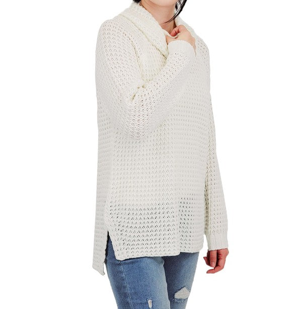 Cowl Neck Oversized Pop-Corn Knit Tunic Sweater-Charmful Clothing Boutique