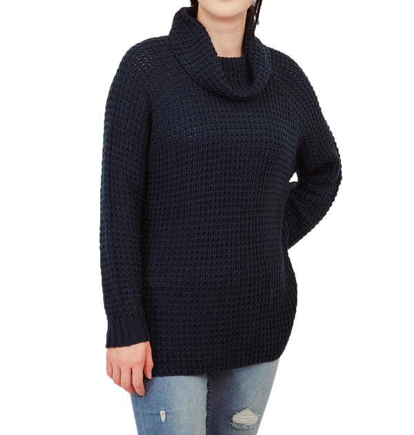 Cowl Neck Oversized Pop-Corn Knit Tunic Sweater-Charmful Clothing Boutique