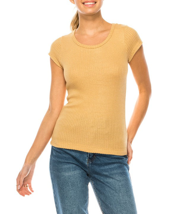 BAMBOO WAFFLE BASIC TOP-Charmful Clothing Boutique