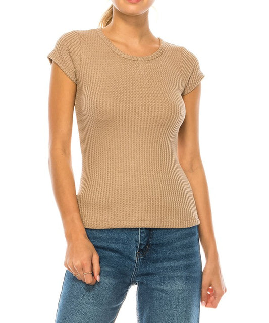 BAMBOO WAFFLE BASIC TOP-Charmful Clothing Boutique