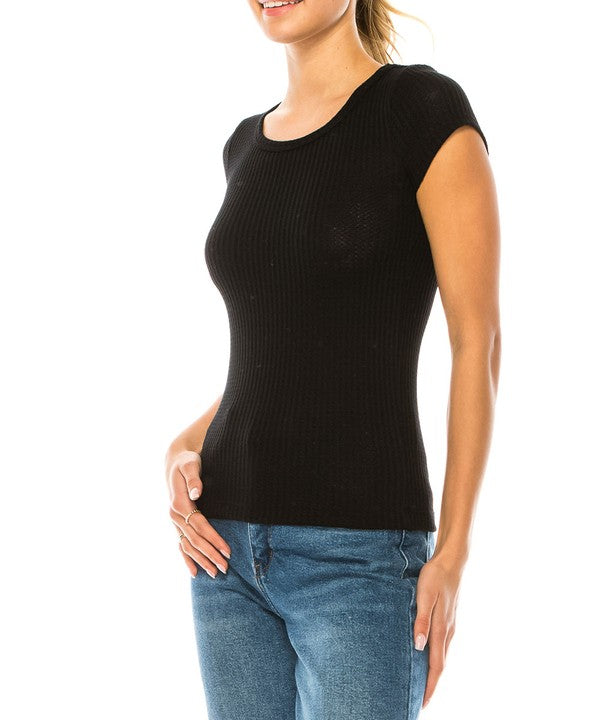 BAMBOO WAFFLE BASIC TOP-Charmful Clothing Boutique