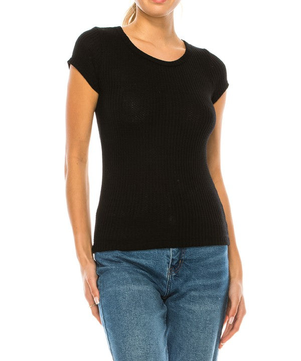 BAMBOO WAFFLE BASIC TOP-Charmful Clothing Boutique