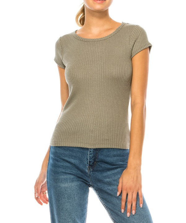 BAMBOO WAFFLE BASIC TOP-Charmful Clothing Boutique