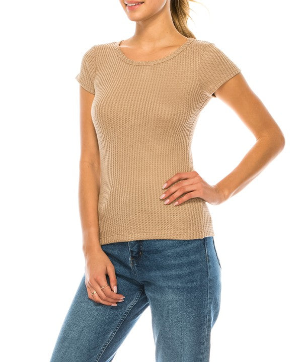 BAMBOO WAFFLE BASIC TOP-Charmful Clothing Boutique