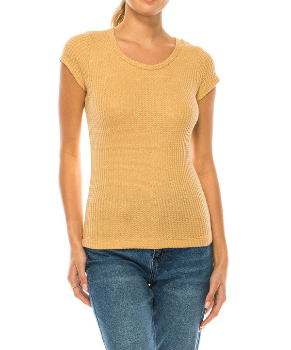 BAMBOO WAFFLE BASIC TOP-Charmful Clothing Boutique