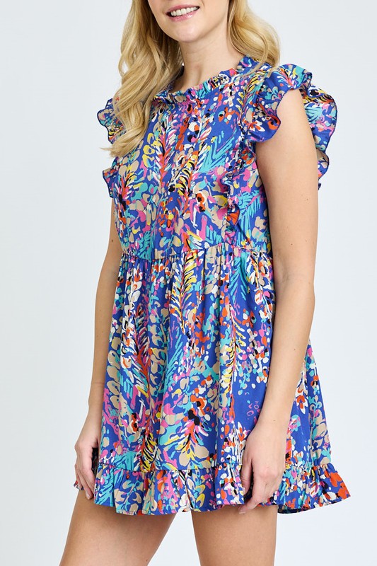 Ruffle floral leaf woven tunic top-Charmful Clothing Boutique