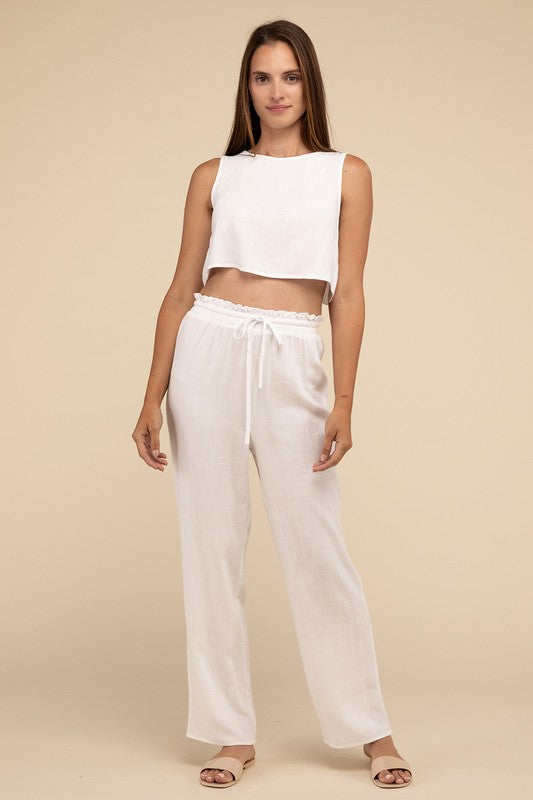 D-Linen Blended Top and Pants Set-Charmful Clothing Boutique