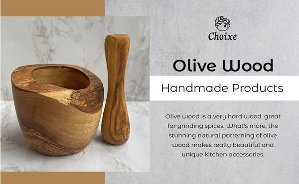 Olive Wood Rustic Mortar and Pestle-Charmful Clothing Boutique