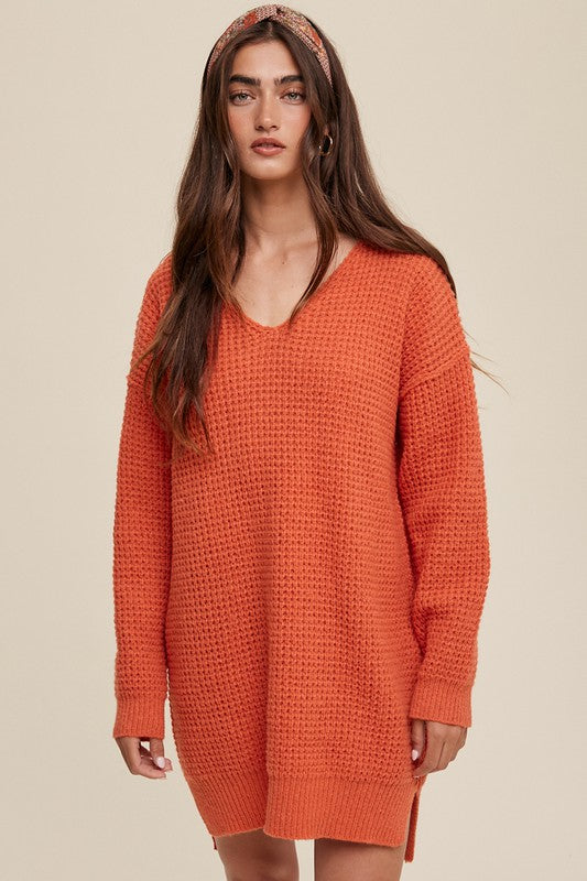 Slouchy V-neck Ribbed Knit Sweater-Charmful Clothing Boutique