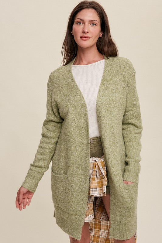 Two Pocket Open-Front Long Knit Cardigan-Charmful Clothing Boutique