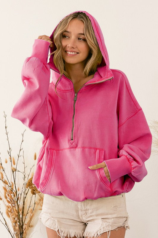 Stitch Detailed Elastic Hem Hoodie-Charmful Clothing Boutique