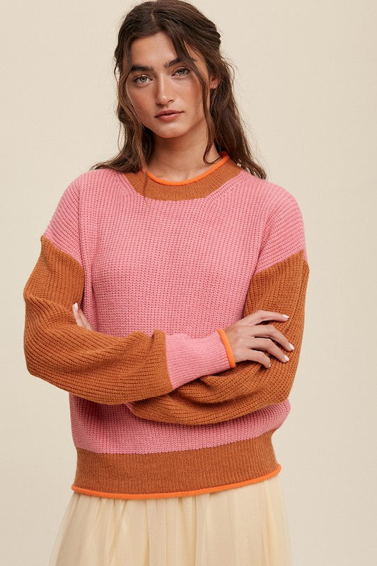 Color Block Ribbed Knit Sweater-Charmful Clothing Boutique