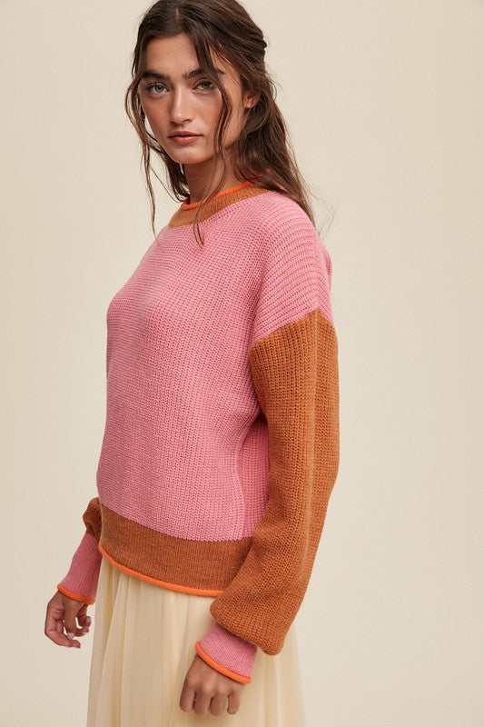 Color Block Ribbed Knit Sweater-Charmful Clothing Boutique