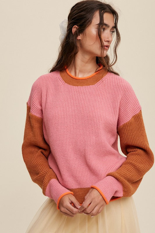 Color Block Ribbed Knit Sweater-Charmful Clothing Boutique