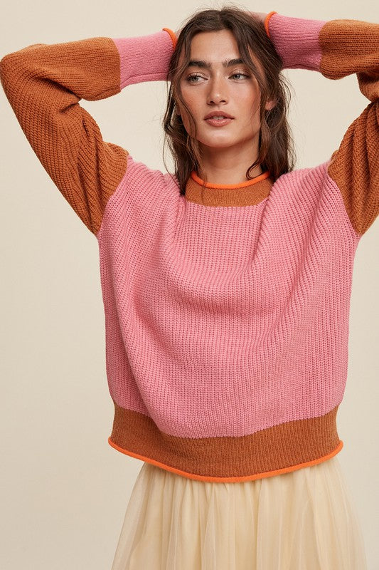 Color Block Ribbed Knit Sweater-Charmful Clothing Boutique