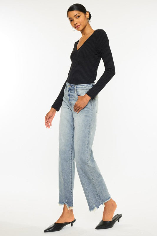 Kan Can High Rise Slim Wide Leg Light Wash KC2565L - Size 13/30