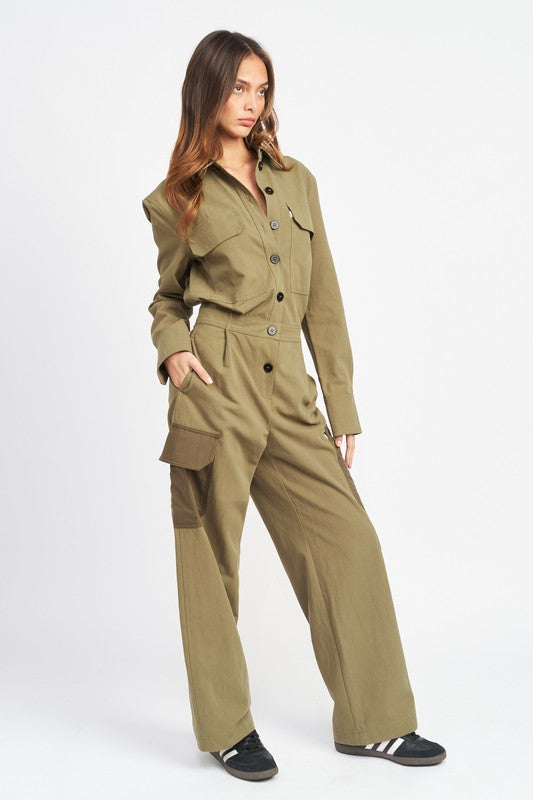 BOTTON DOWN CARGO JUMPSUIT-Charmful Clothing Boutique