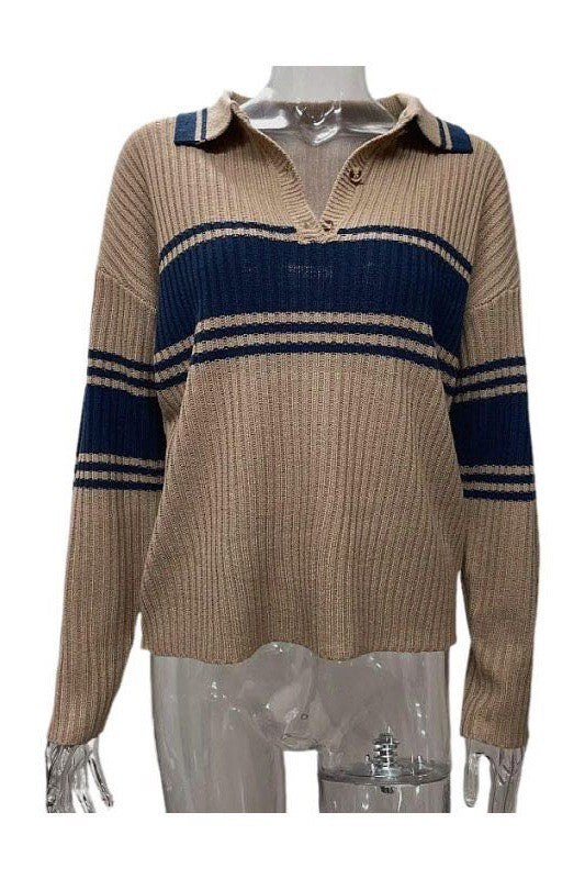 Ribbed polo sweater-Charmful Clothing Boutique