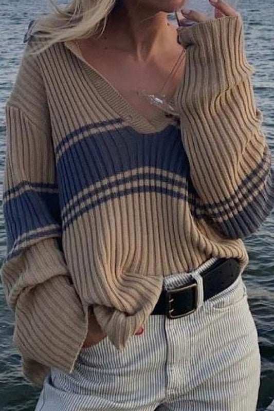 Ribbed polo sweater-Charmful Clothing Boutique