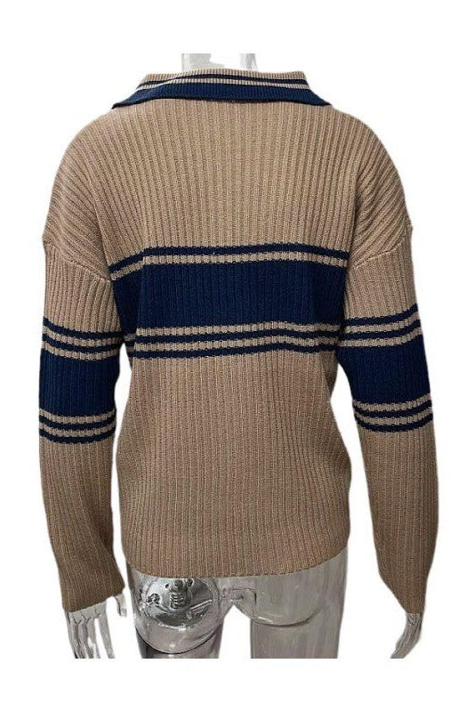 Ribbed polo sweater-Charmful Clothing Boutique