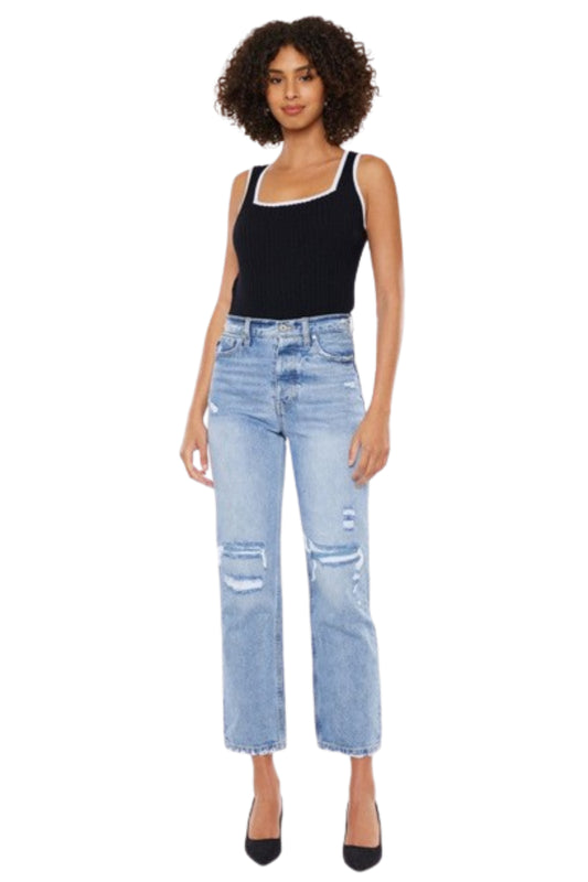 Kan Can  High Rise 90's Boyfriend Jeans-Charmful Clothing Boutique