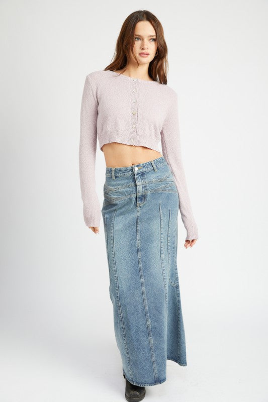 FLUTED DENIM MAXI SKIRT-Charmful Clothing Boutique