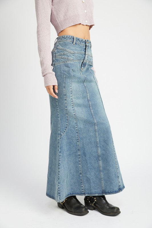 FLUTED DENIM MAXI SKIRT-Charmful Clothing Boutique