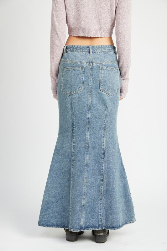 FLUTED DENIM MAXI SKIRT-Charmful Clothing Boutique