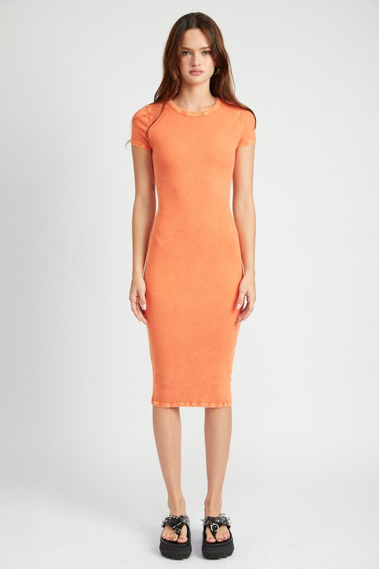 SHORT SLEEVE BODYCON MIDI DRESS-Charmful Clothing Boutique