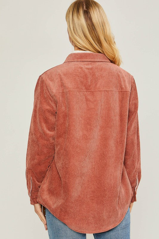 Corduroy Reversible Button Down Jacket-Charmful Clothing Boutique