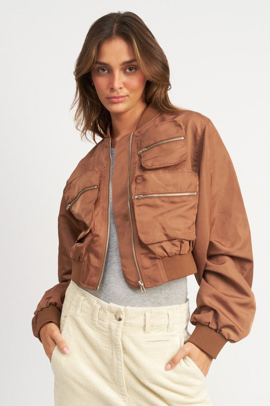 CROPPED BOMBER JACKET-Charmful Clothing Boutique