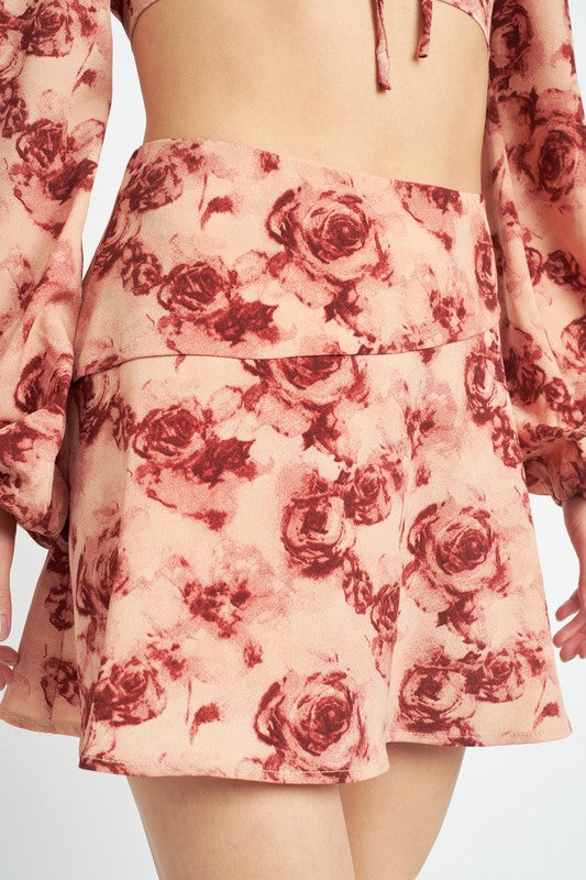 FLORAL FLARED MINI SKIRT-Charmful Clothing Boutique