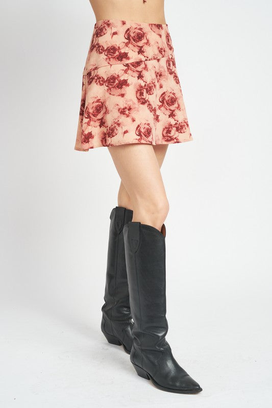 FLORAL FLARED MINI SKIRT-Charmful Clothing Boutique