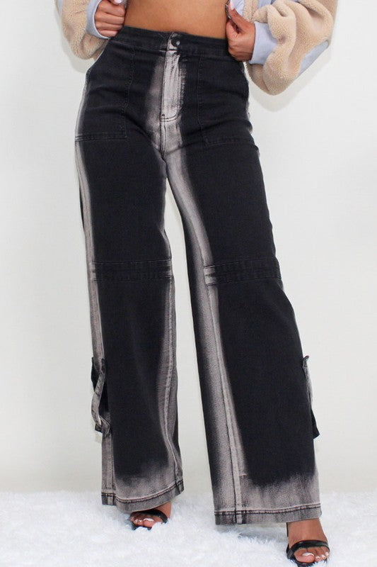 ATHINA BLACK LINE WASHED CASUAL DENIM JEANS-Charmful Clothing Boutique