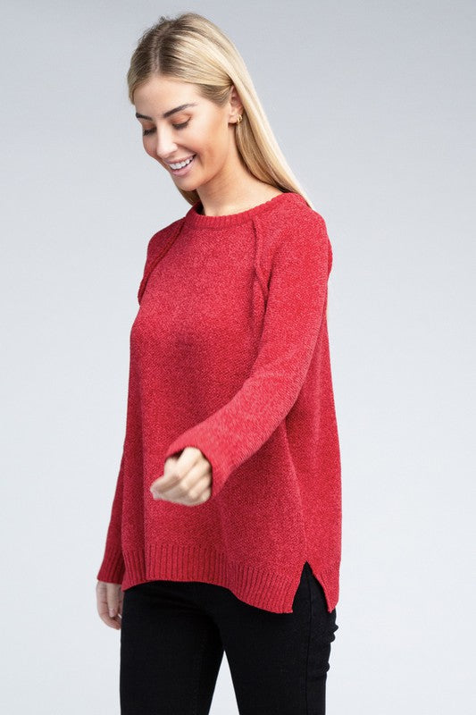 Raglan Chenille Sweater-Charmful Clothing Boutique