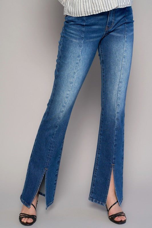 HIGH RISE FRONT SLIT SLIM BOOT JEANS-Charmful Clothing Boutique