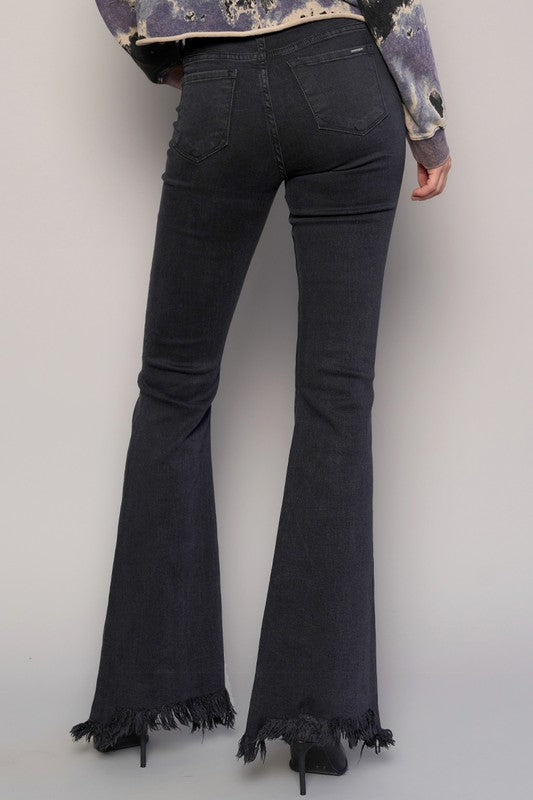Button Fly Fray Hem Flare Jeans-Charmful Clothing Boutique