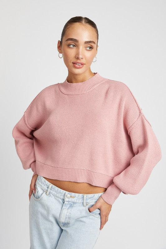 Mock Neck Oversized Sweater-Charmful Clothing Boutique