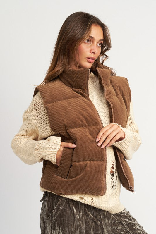 CORDUROY PUFFER VEST-Charmful Clothing Boutique