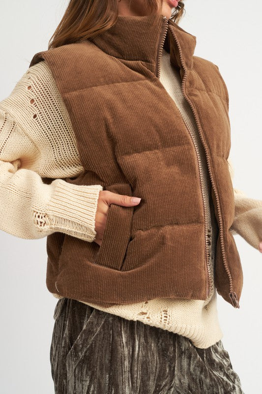 CORDUROY PUFFER VEST-Charmful Clothing Boutique