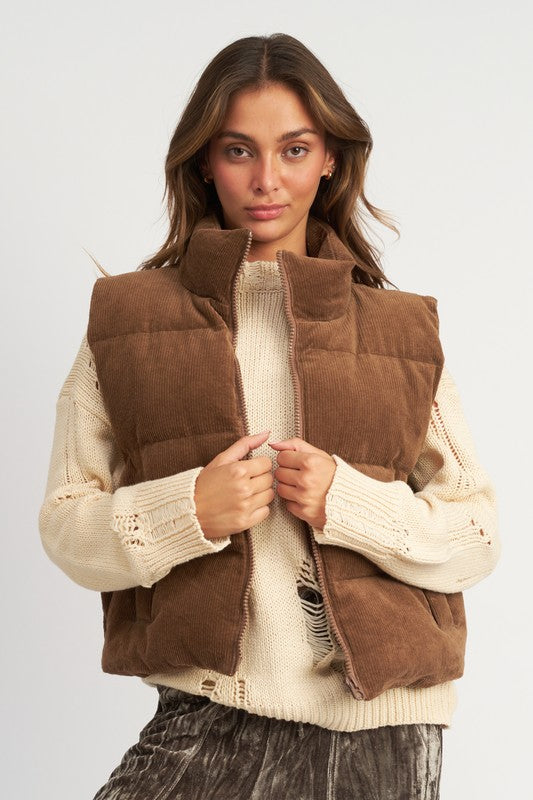 CORDUROY PUFFER VEST-Charmful Clothing Boutique