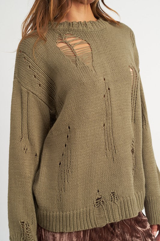 DISTRESSED OVERSIZED SWEATER-Charmful Clothing Boutique