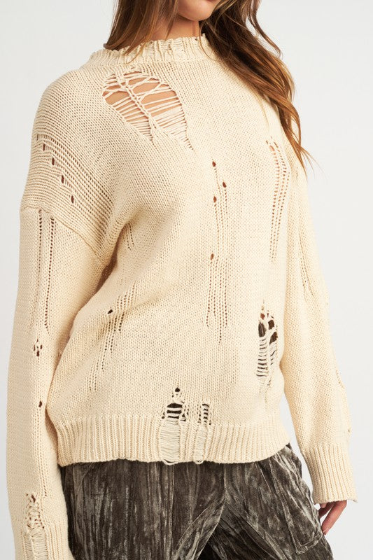 DISTRESSED OVERSIZED SWEATER-Charmful Clothing Boutique