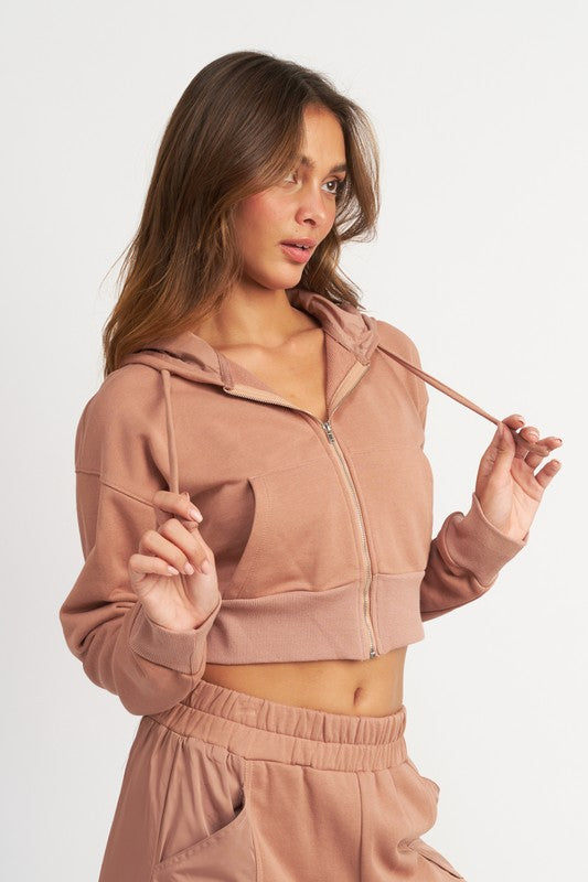 CONTRASTED ZIP UP HOODIE-Charmful Clothing Boutique