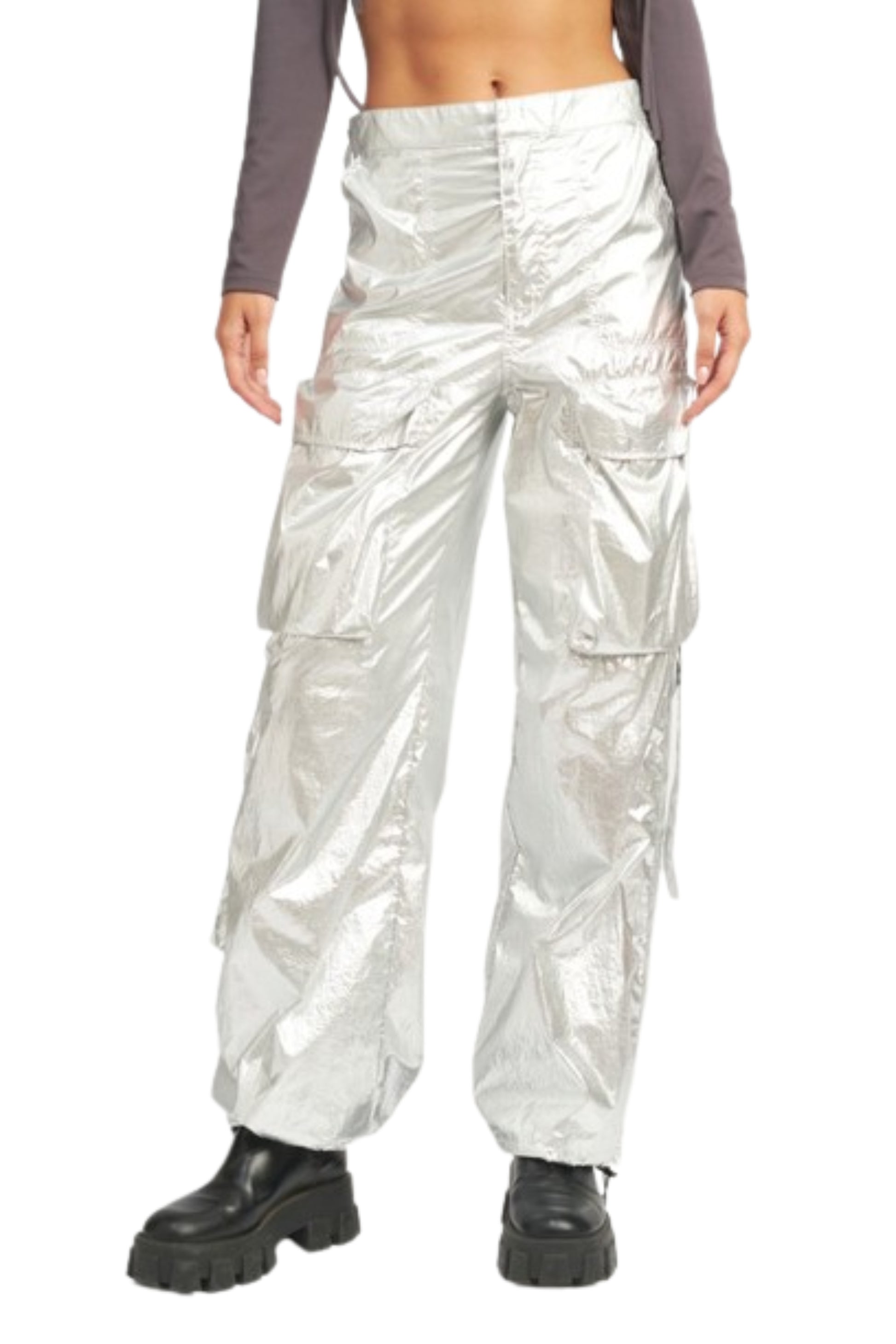 METALLIC CARGO PANTS-Charmful Clothing Boutique